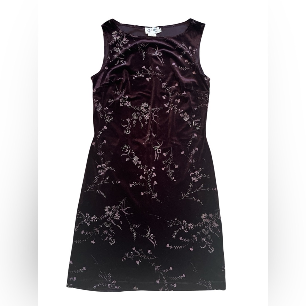 Elegant Floral Purple Velvet Dress